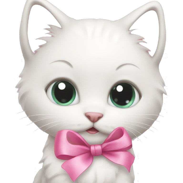 a cute little white kitty with pink ribbon  emoji