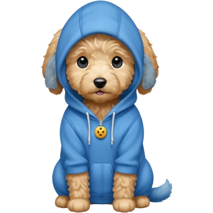 Dog mini golden doodle wearing a hoodie  emoji