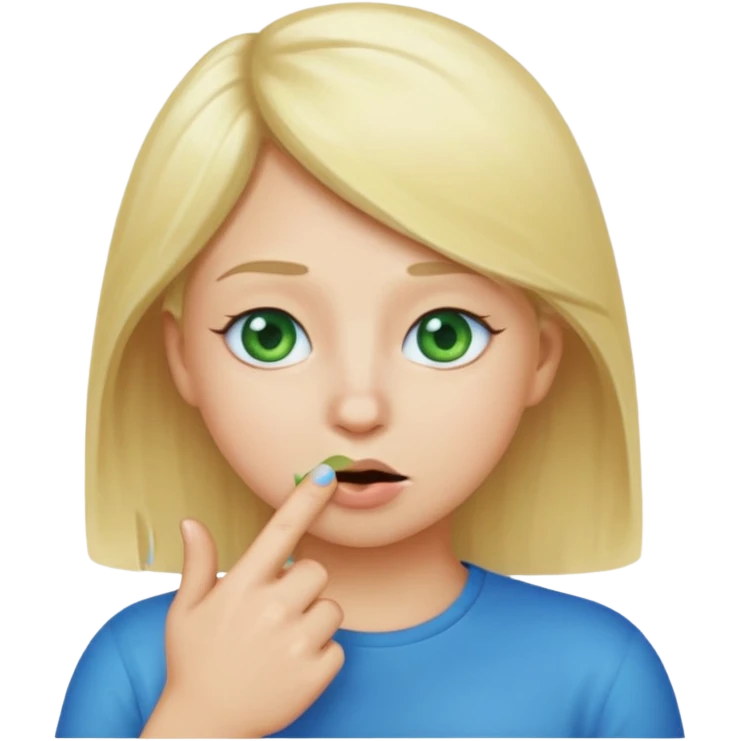 a emoji with two fingers in his nose, make him have a natural white skincolour and blonde hair, blue/green eyes, put the fingers in his nose emoji
