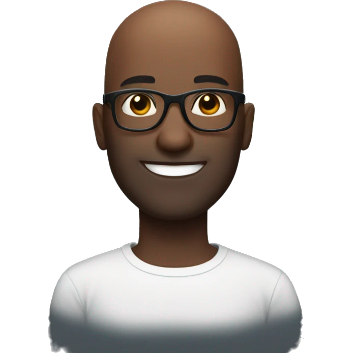 black bald man with black eyes smiling with thick-framed glasses  emoji