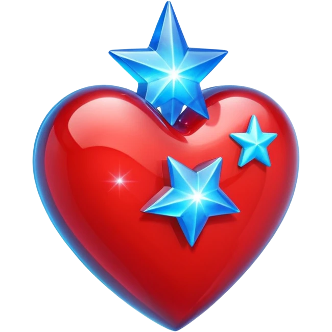 A transparent of a hologram of a red 3D heart with a bright blue star inside emoji
