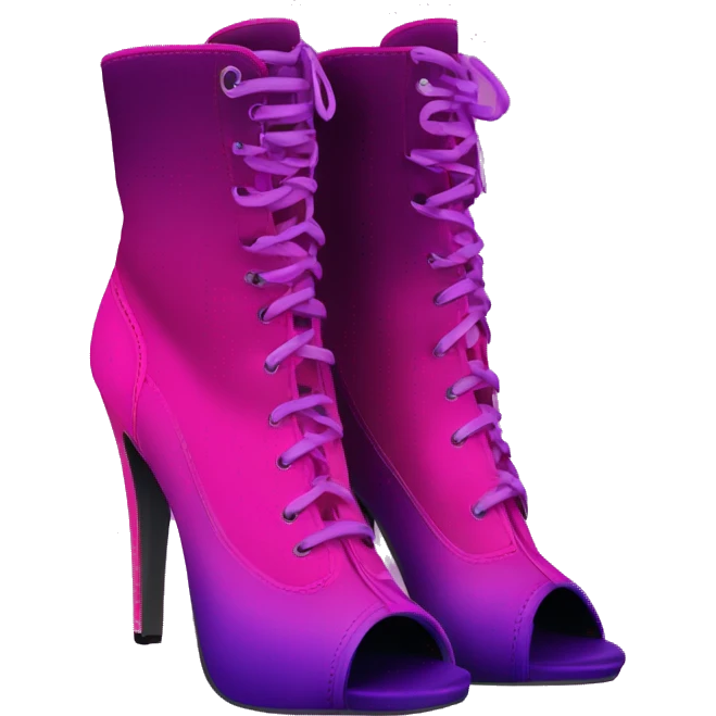 Realistic isolated front top view of a Pair of magenta to purple ombre higH heel peep toe bootie boots. emoji