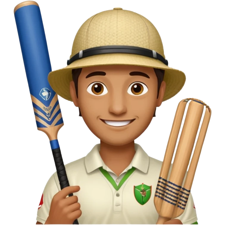 i want a emoji suitable for a logo s well.
it should contain a man holding cricket bat and is wearing all the cricket accessories with no face visible emoji