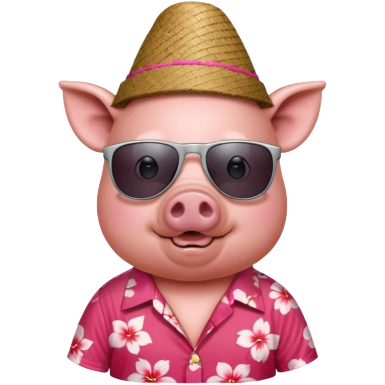 Pig with red aloha shirt, birthday hat, sunglasses emoji