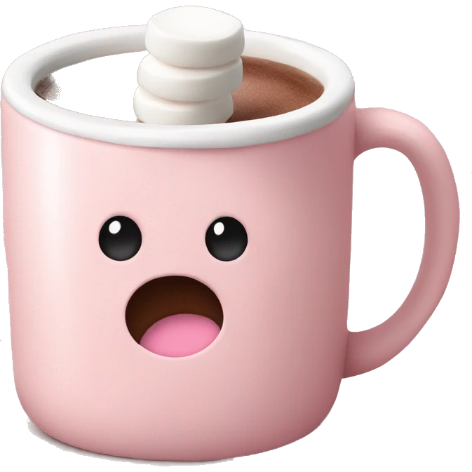 Light Pink mug of hot chocolate with marshmallows  emoji