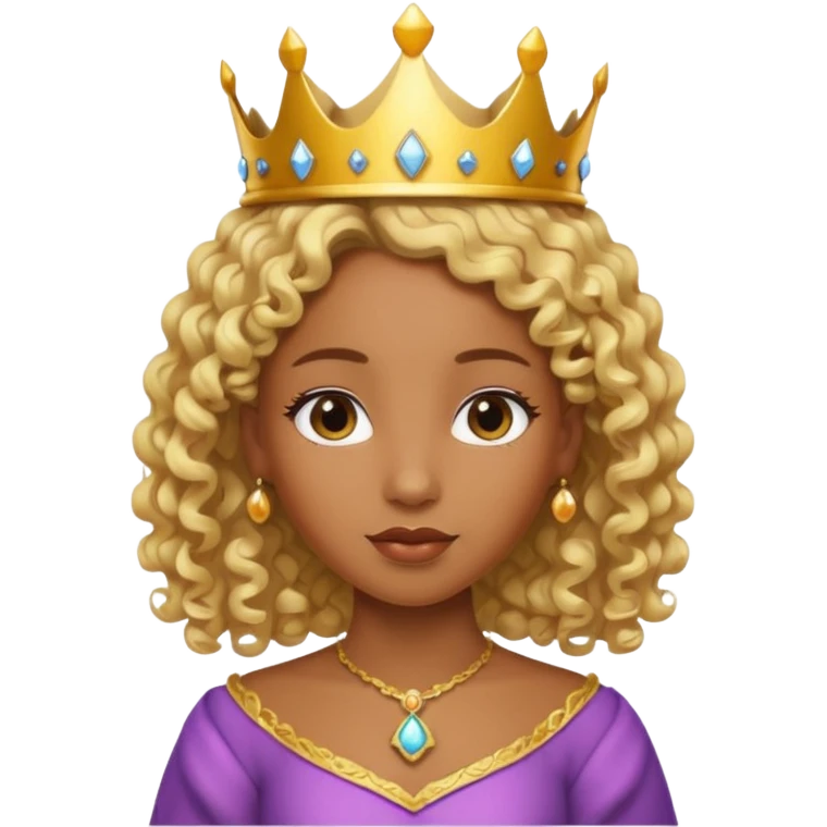Princess brown skin, with curly blonde hair, small crown emoji