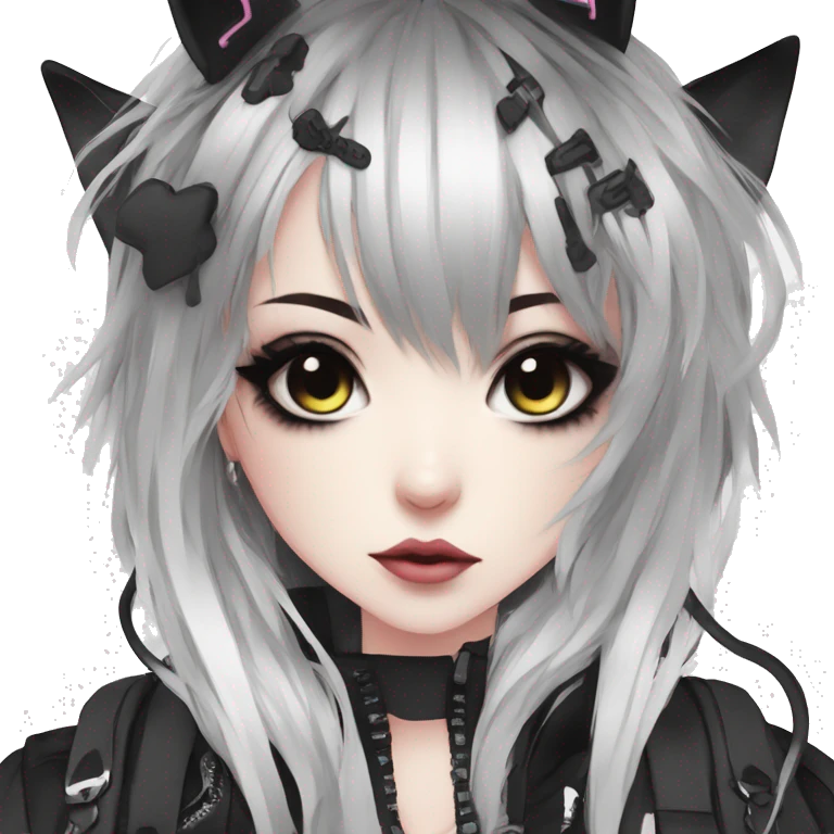 Edgy Kawaii Cute Cool Cartoon Beautiful Elegant Pretty Anime Punk Techwear Gothic Catgirl emoji