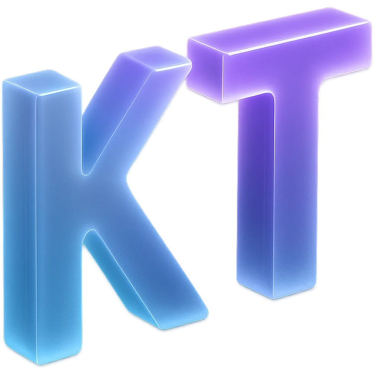 the letters KT with a fancy colorful gradient for the color with blue and purple, make it flat emoji