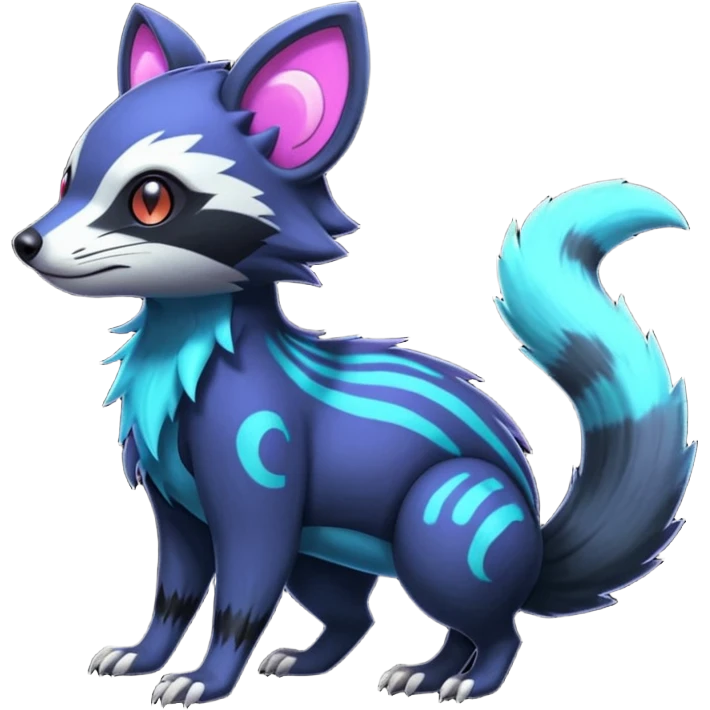 Edgy punky gothic dark gloomy colorful neon dusky Civet-Electrike-Manectric-Genet-Furret-Fakemon-Pokémon-fusion-creature  emoji