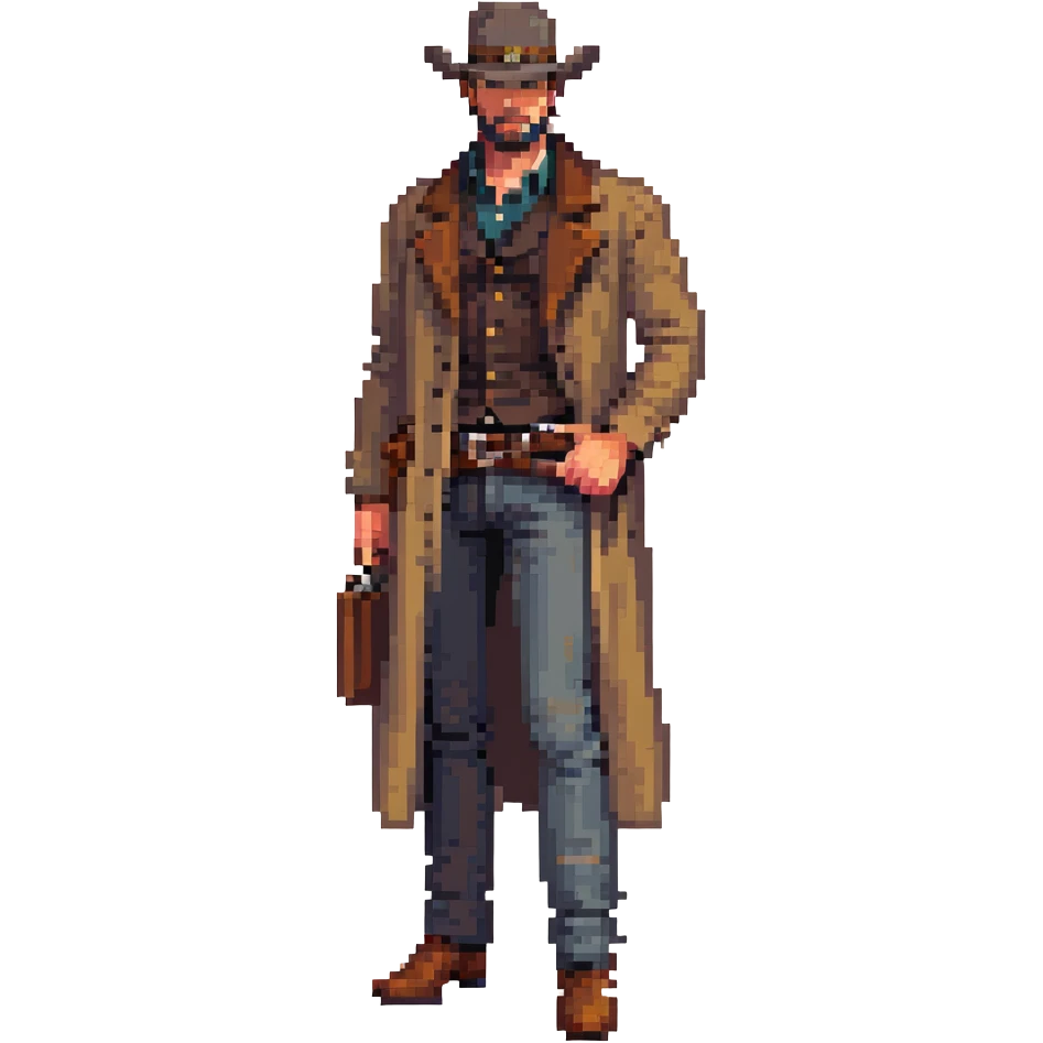 Arthur Morgan from Red Dead Redemption, full body with cowboy hat and duster coat emoji