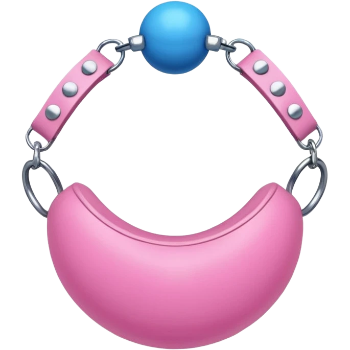 Blue ball for the gag on a ball gag device with a white collar with  pink  studs emoji