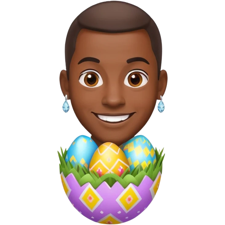 smiling African American man with diamond stud earrings popping out of an Easter egg emoji
