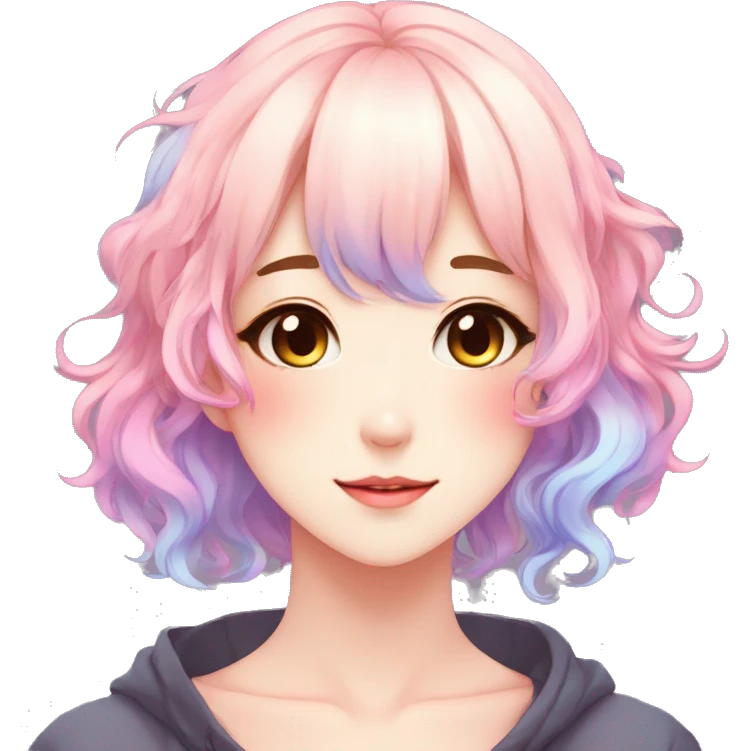 Gorgeous anime style shojo character with blushing face aesthetic and pretty colorful shiny gradient pastel hair trending style emoji