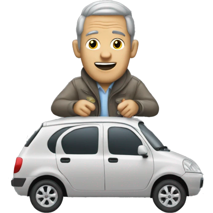 Crazy man driving a gray Citroen saco emoji