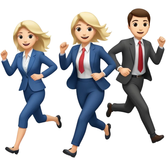 a female co-worker running and other co-workers chasing her emoji
