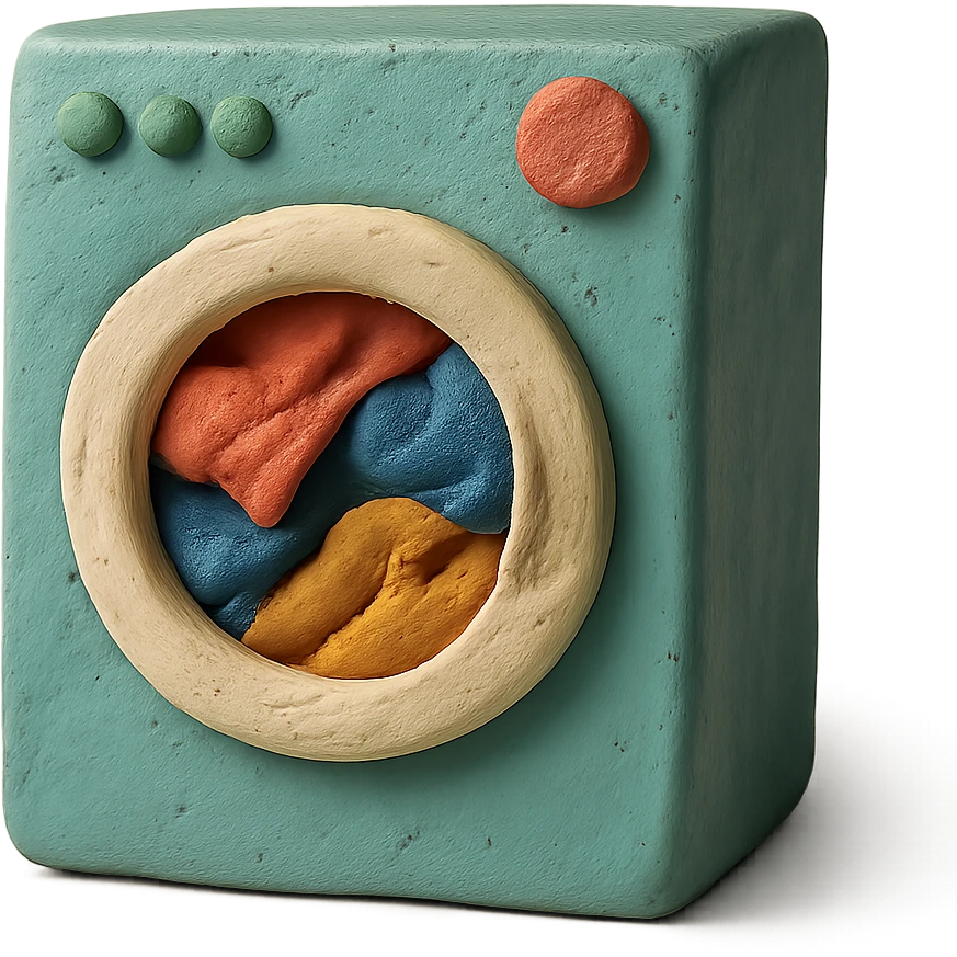 washing machine in claymation style with clothes peeking out, matte finish, soft lighting emoji