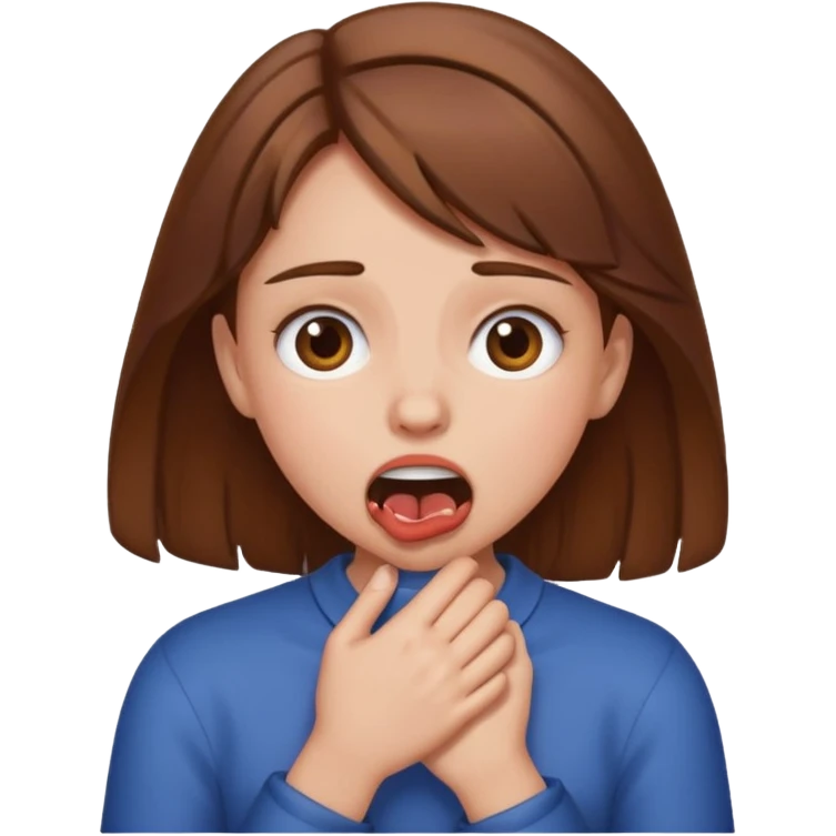 Make a emjoi of a brown hair girl choking herself In a joking way emoji