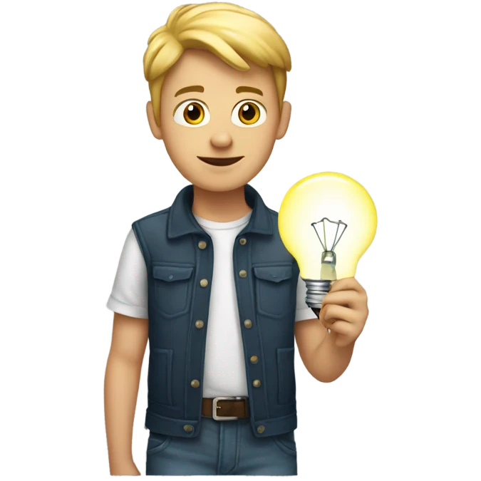 White boy holding lightbulb emoji