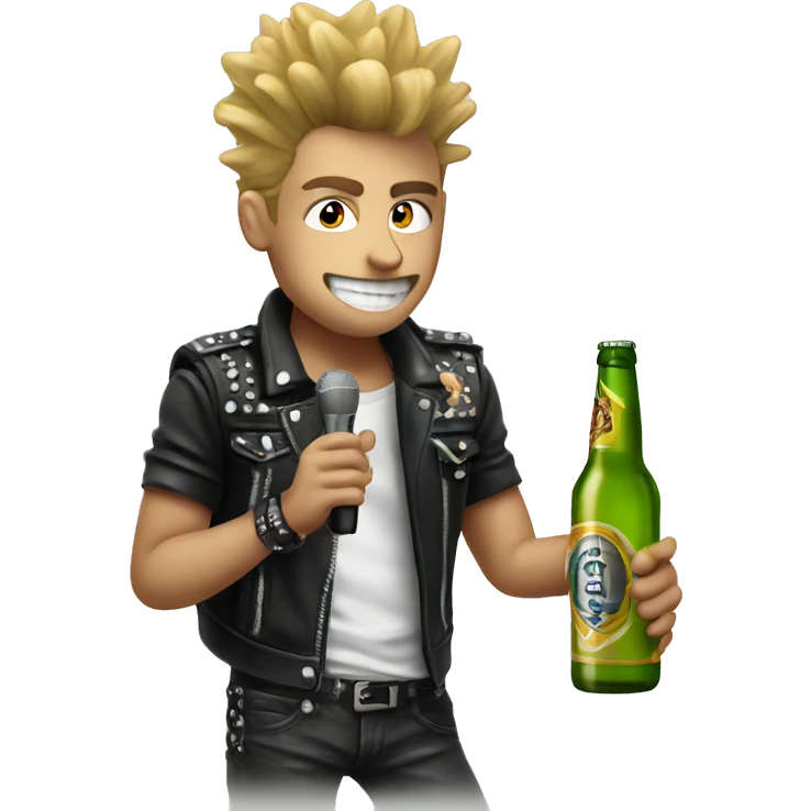 punk boy with a microphone and a bottle of beer emoji