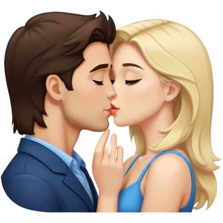 Высокий красивый брюнет и маленькая симпатичная блондинка целуются emoji