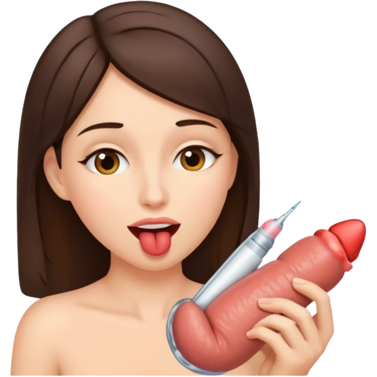 Brunette performing oral sex penis  emoji