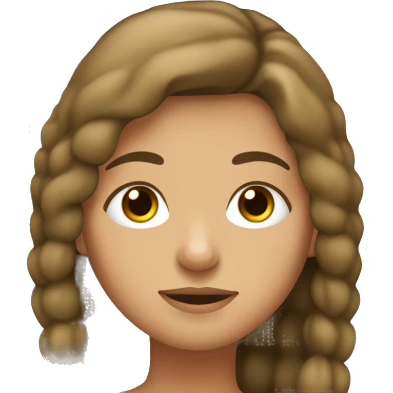 Muchacha blanca, pelo castaño, ojos verdes, pelo suelto, senos grandes emoji