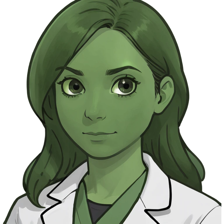 A brunette with dark green eyes in a science lab coat emoji