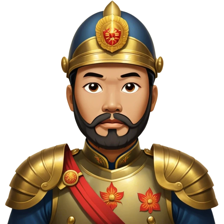 ​Cinematic Realistic Portrait of Trần Hưng Đạo, depicted as a revered Vietnamese general with his characteristic traditional Vietnamese beard and historic armor, his determined gaze illuminated by dramatic historical lighting that evokes his legendary martial spirit and leadership, emoji