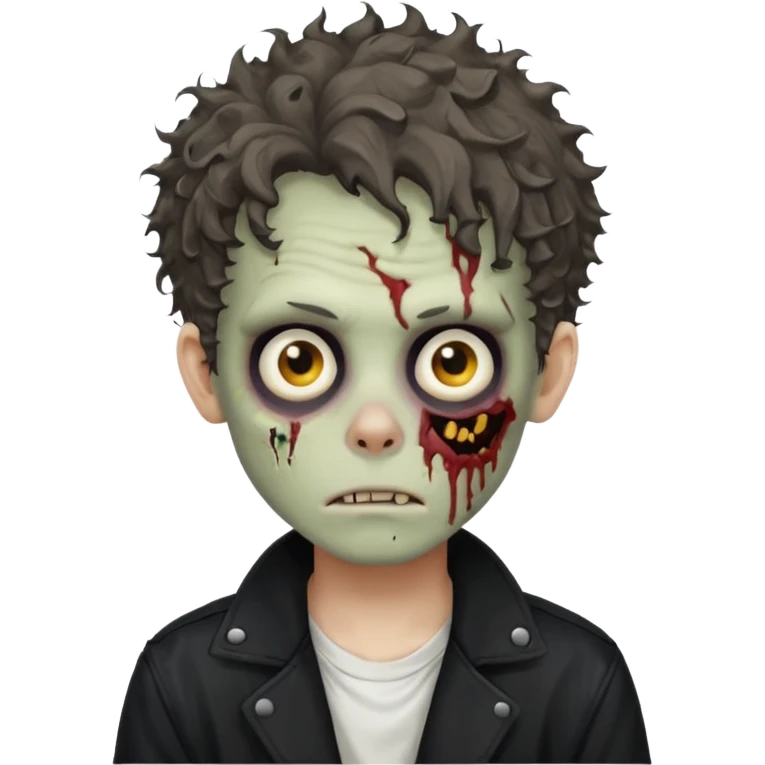 zombie boy medium length messy curly hair black jacket white tee shirt  emoji