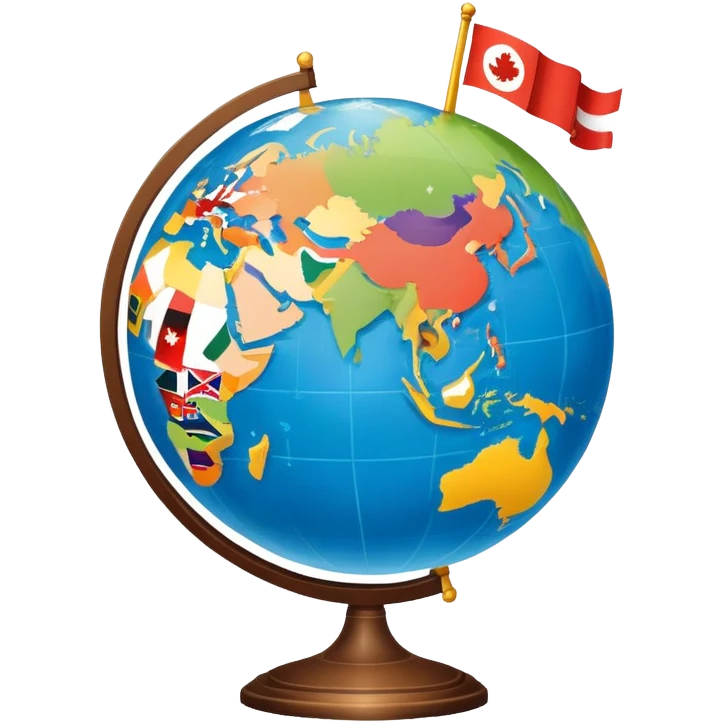 An icon featuring a globe with location pins, open maps, and landmarks from different countries, symbolizing area studies. The design includes cultural symbols, flags, and geographic features to represent diverse regions. Transparent background. emoji