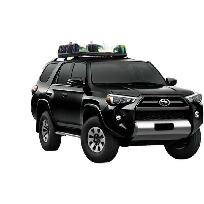 A black Toyota 4Runner with wheels that are black and Christmas lights on top  emoji