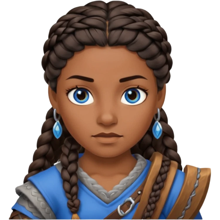 Viking female brown skin slave with blue eyes and black braid hair  emoji