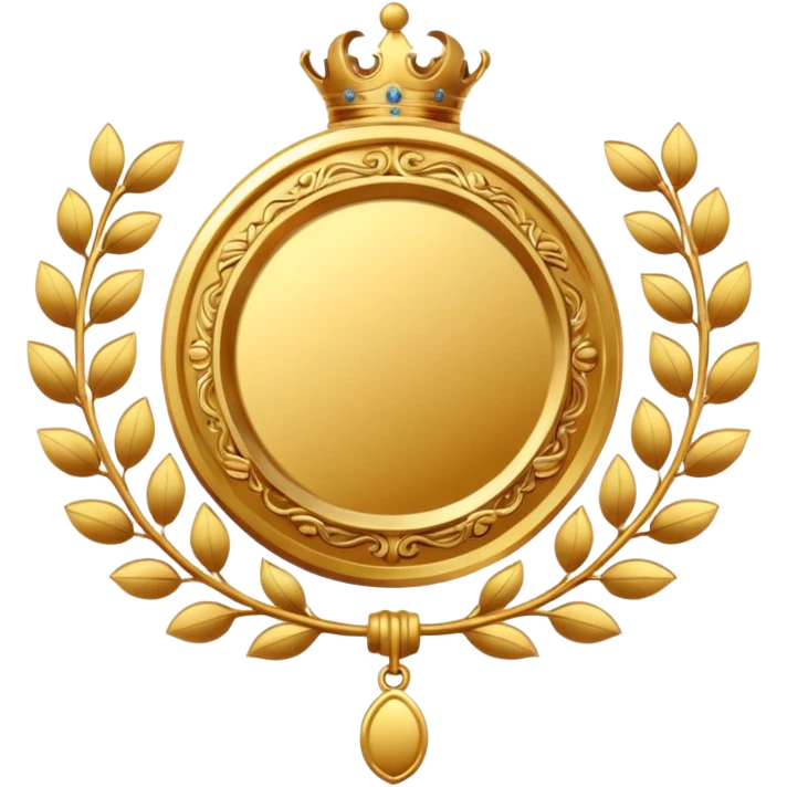 An elegant golden medal emblem with a sophisticated crest design, intricate details, ornamental flourishes, and a luxurious finish emoji