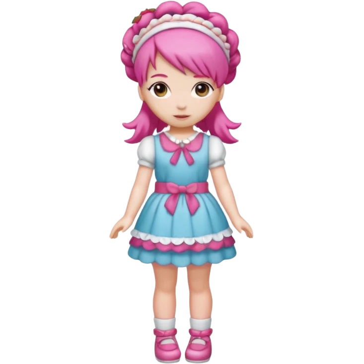 Isolated detaile illustration incredibly raspberry torte doll figurine full body with pink hair and a raspberry hairband emoji