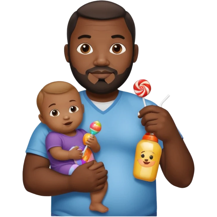 Big black man hold a  baby bottle and a lollipop emoji