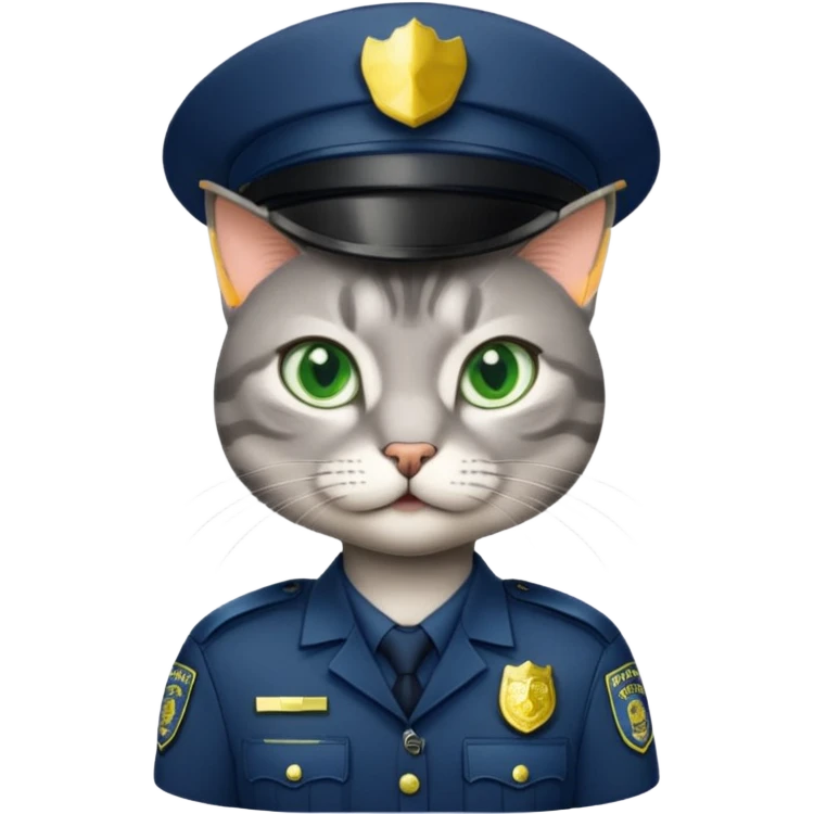 grey cat police, green eyes emoji