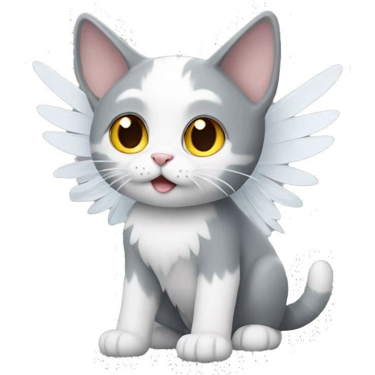grey and white cat with wings emoji