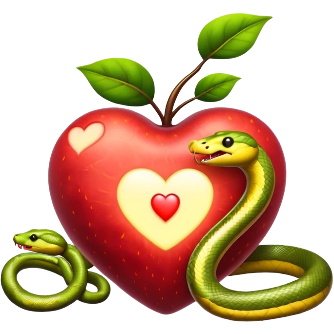 glowing forbidden fruit with snake wrapped heart shape emoji