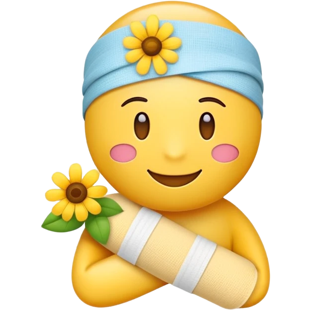 Cheerful get well soon emoji with flowers and a bandage emoji