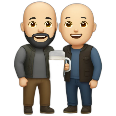 Bald bearded man drinking beer with his Asian fiance emoji