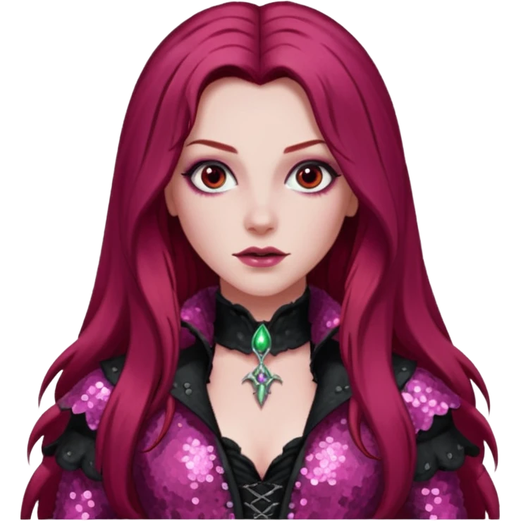 Aleera from Van Helsing with long dark red hair, pink sequin outfit emoji