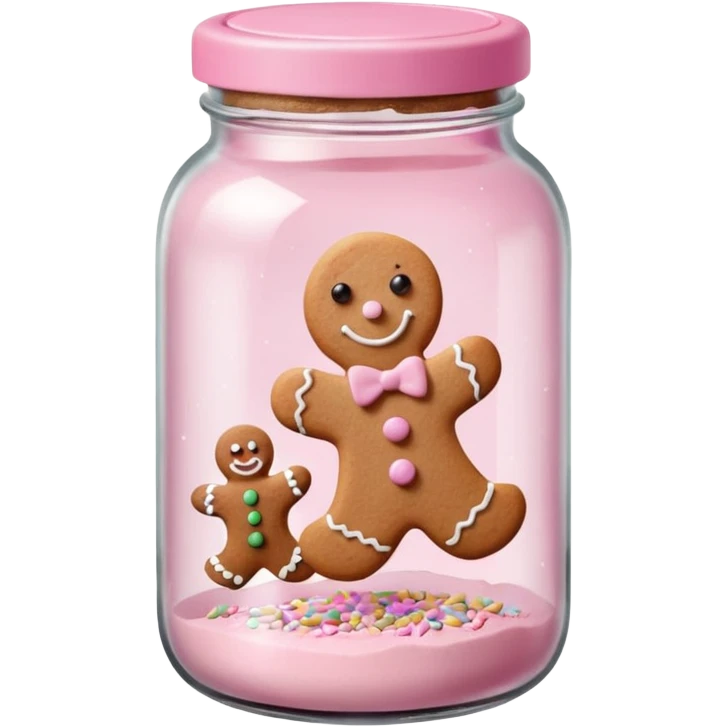 pastel pink christmas cookies in different shapes and one gingerbread man in pastel pink jar with pink lid  emoji
