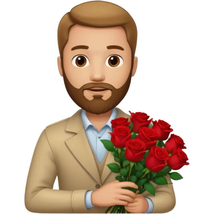 Bearded man holding bouquet of roses emoji