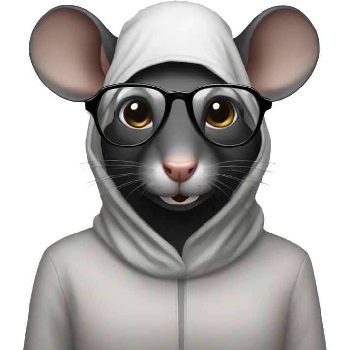 Black rat with teeth showing and glasses hijab  emoji
