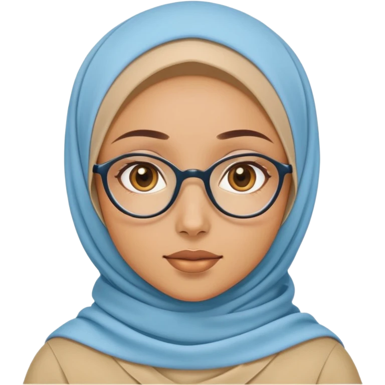 honey skin tone girl with beige hijab with sky blue think spectacle emoji