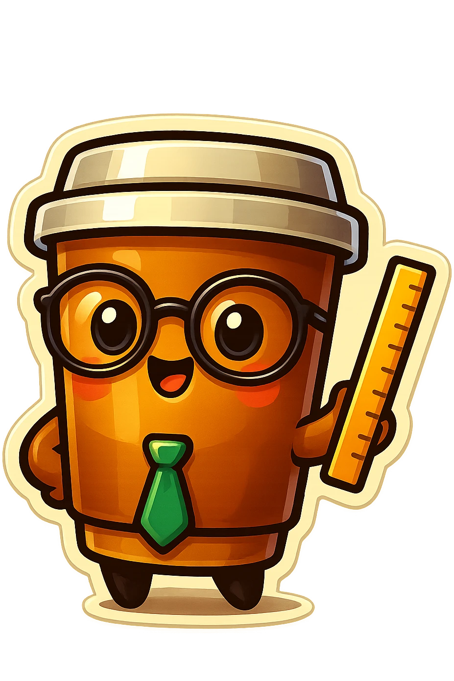 Tall coffee cup, pointing with ruler, dressed as a teacher emoji