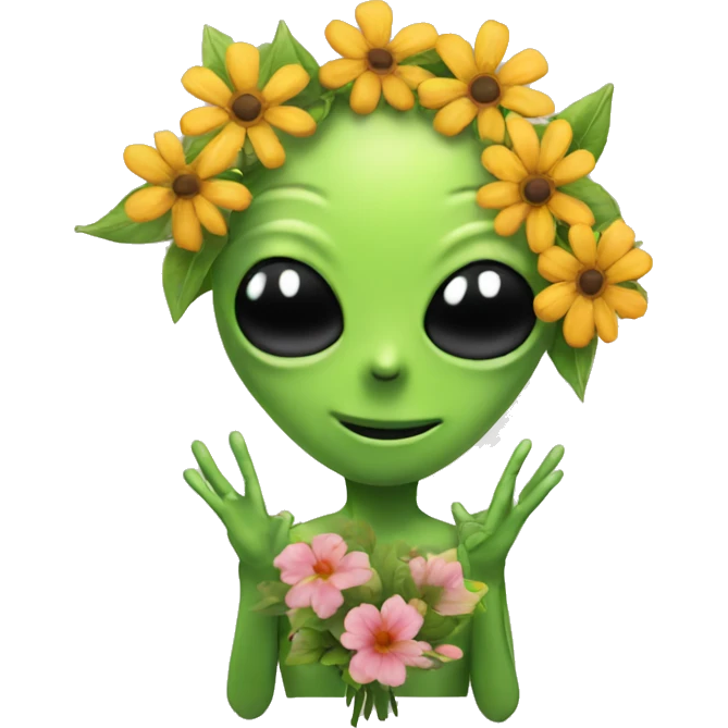 Alien, flowers , peace  emoji