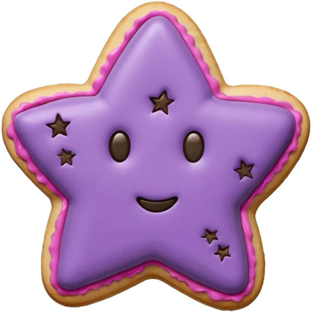 realistic pastel purple cookie with a soft, crumbly texture, fine surface cracks, matte baked finish, star-shaped jam cutout revealing glossy dark berry filling emoji