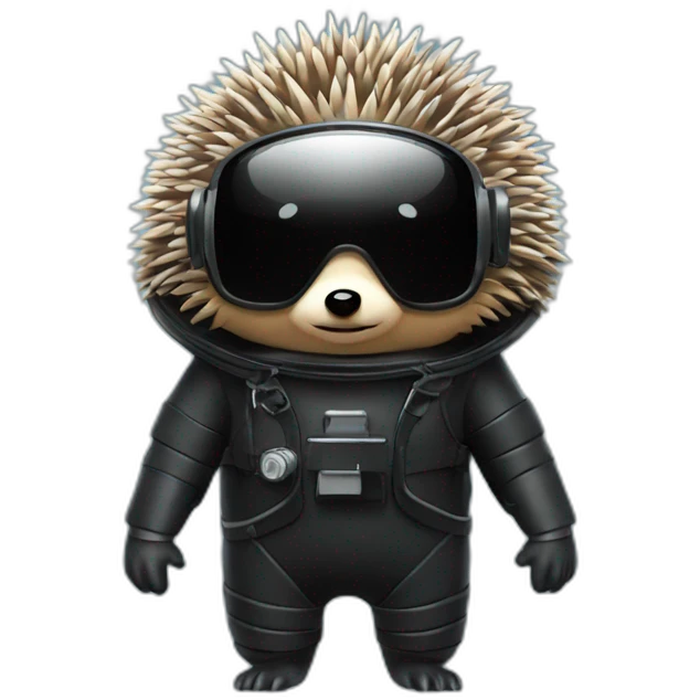 hedgehog in black rubber shiny diving suit emoji