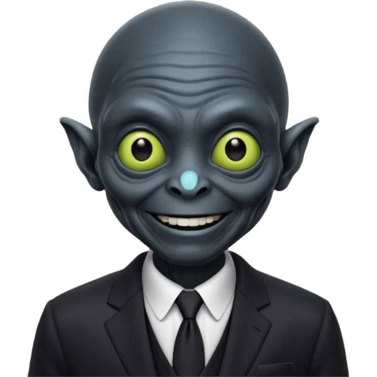 an old alien with black suit, smile emoji